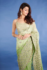 Thumbnail for Teeya Creation Mahendi Color Georgette Embroidery Work Saree - Distacart