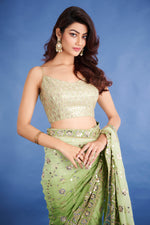 Thumbnail for Teeya Creation Mahendi Color Georgette Embroidery Work Saree - Distacart