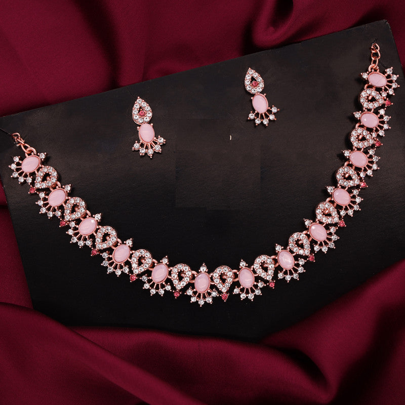 Tehzeeb Creations Baby Pink Colour Ad Studded Necklace Jewellery Set With Matching Earrings For Women And Girls - Distacart