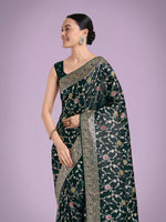 Thumbnail for Monjolika Fashion Dark Green Zari Woven Banarasi Classic Satin Silk Saree