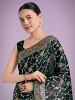 Thumbnail for Monjolika Fashion Dark Green Zari Woven Banarasi Classic Satin Silk Saree