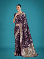 Thumbnail for Monjolika Fashion Dark Purple Zari Woven Banarasi Classic Satin Silk Saree