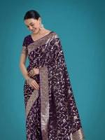 Thumbnail for Monjolika Fashion Dark Purple Zari Woven Banarasi Classic Satin Silk Saree