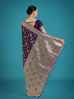 Thumbnail for Monjolika Fashion Dark Purple Zari Woven Banarasi Classic Satin Silk Saree