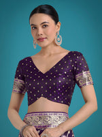 Thumbnail for Monjolika Fashion Dark Purple Zari Woven Banarasi Classic Satin Silk Saree