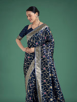 Thumbnail for Monjolika Fashion Dark Blue Zari Woven Banarasi Classic Satin Silk Saree
