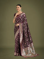 Thumbnail for Monjolika Fashion Wine Zari Woven Banarasi Classic Satin Silk Saree