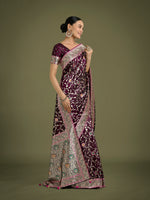 Thumbnail for Monjolika Fashion Wine Zari Woven Banarasi Classic Satin Silk Saree