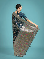 Thumbnail for Monjolika Fashion Dark Teal Zari Woven Banarasi Classic Satin Silk Saree