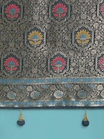 Thumbnail for Monjolika Fashion Dark Teal Zari Woven Banarasi Classic Satin Silk Saree