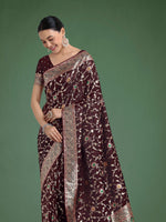 Thumbnail for Monjolika Fashion Maroon Zari Woven Banarasi Classic Satin Silk Saree