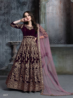 Thumbnail for Anaita Dark Purple Embroidered Velvet Patiala Suit - Distacart