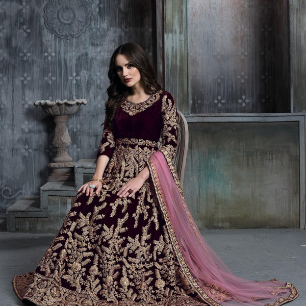 Anaita Dark Purple Embroidered Velvet Patiala Suit - Distacart