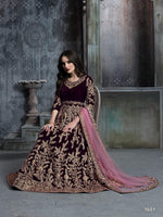 Thumbnail for Anaita Dark Purple Embroidered Velvet Patiala Suit - Distacart