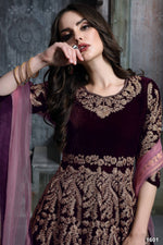Thumbnail for Anaita Dark Purple Embroidered Velvet Patiala Suit - Distacart