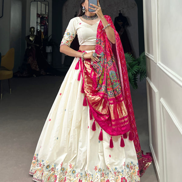 Lorenvalley Off White Khadi cotton Sequins And Thread Embroidery Work Lehenga Choli - Distacart