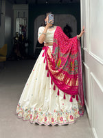 Thumbnail for Lorenvalley Off White Khadi cotton Sequins And Thread Embroidery Work Lehenga Choli - Distacart