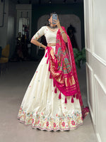 Thumbnail for Lorenvalley Off White Khadi cotton Sequins And Thread Embroidery Work Lehenga Choli - Distacart