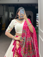 Thumbnail for Lorenvalley Off White Khadi cotton Sequins And Thread Embroidery Work Lehenga Choli - Distacart