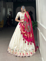 Thumbnail for Lorenvalley Off White Khadi cotton Sequins And Thread Embroidery Work Lehenga Choli - Distacart
