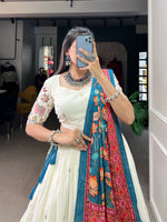 Thumbnail for Lorenvalley Off White Khadi cotton Sequins And Thread Embroidery Work Lehenga Choli - Distacart