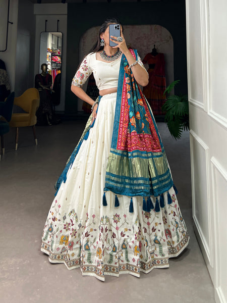 Lorenvalley Off White Khadi cotton Sequins And Thread Embroidery Work Lehenga Choli - Distacart