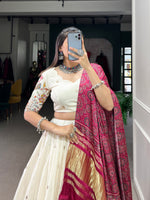 Thumbnail for Lorenvalley Off White Khadi cotton Sequins And Thread Embroidery Work Lehenga Choli - Distacart
