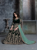 Thumbnail for Anaita Dark Green Embroidered Velvet Patiala Suit - Distacart