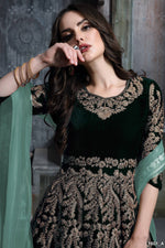 Thumbnail for Anaita Dark Green Embroidered Velvet Patiala Suit - Distacart