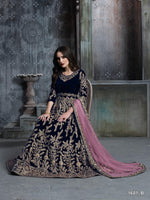 Thumbnail for Anaita Navy Blue Embroidered Velvet Patiala Suit - Distacart