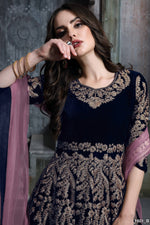 Thumbnail for Anaita Navy Blue Embroidered Velvet Patiala Suit - Distacart