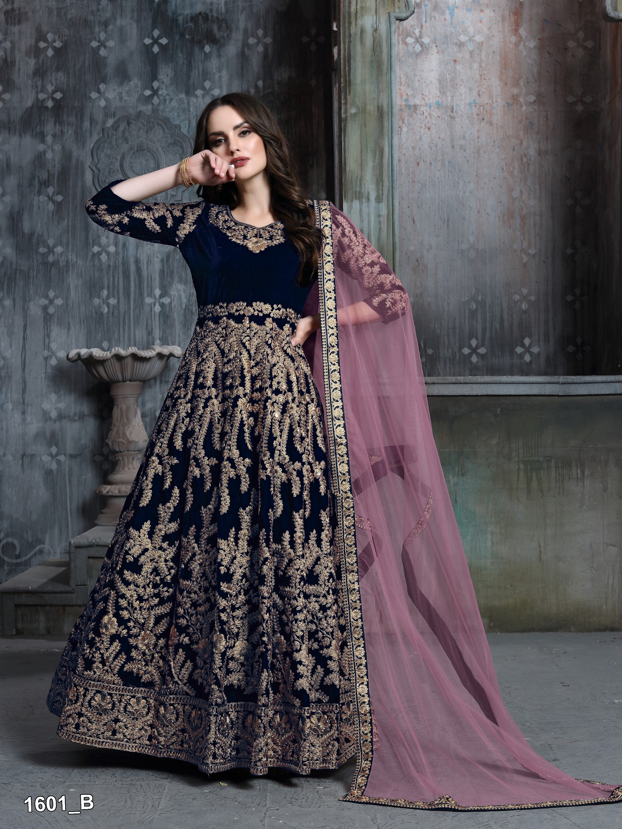 Anaita Navy Blue Embroidered Velvet Patiala Suit - Distacart