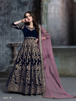 Thumbnail for Anaita Navy Blue Embroidered Velvet Patiala Suit - Distacart