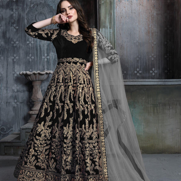 Anaita Black Embroidered Velvet Patiala Suit - Distacart