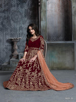 Thumbnail for Anaita Maroon Embroidered Velvet Patiala Suit - Distacart