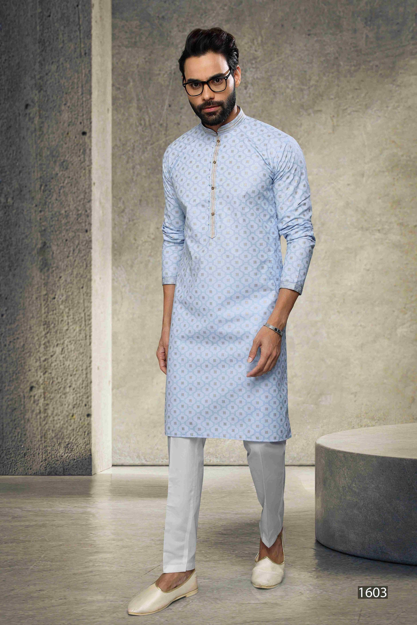 Raivat Ethnic Cotton Printed Work Kurta Pajama In Sky Blue Colour - Distacart