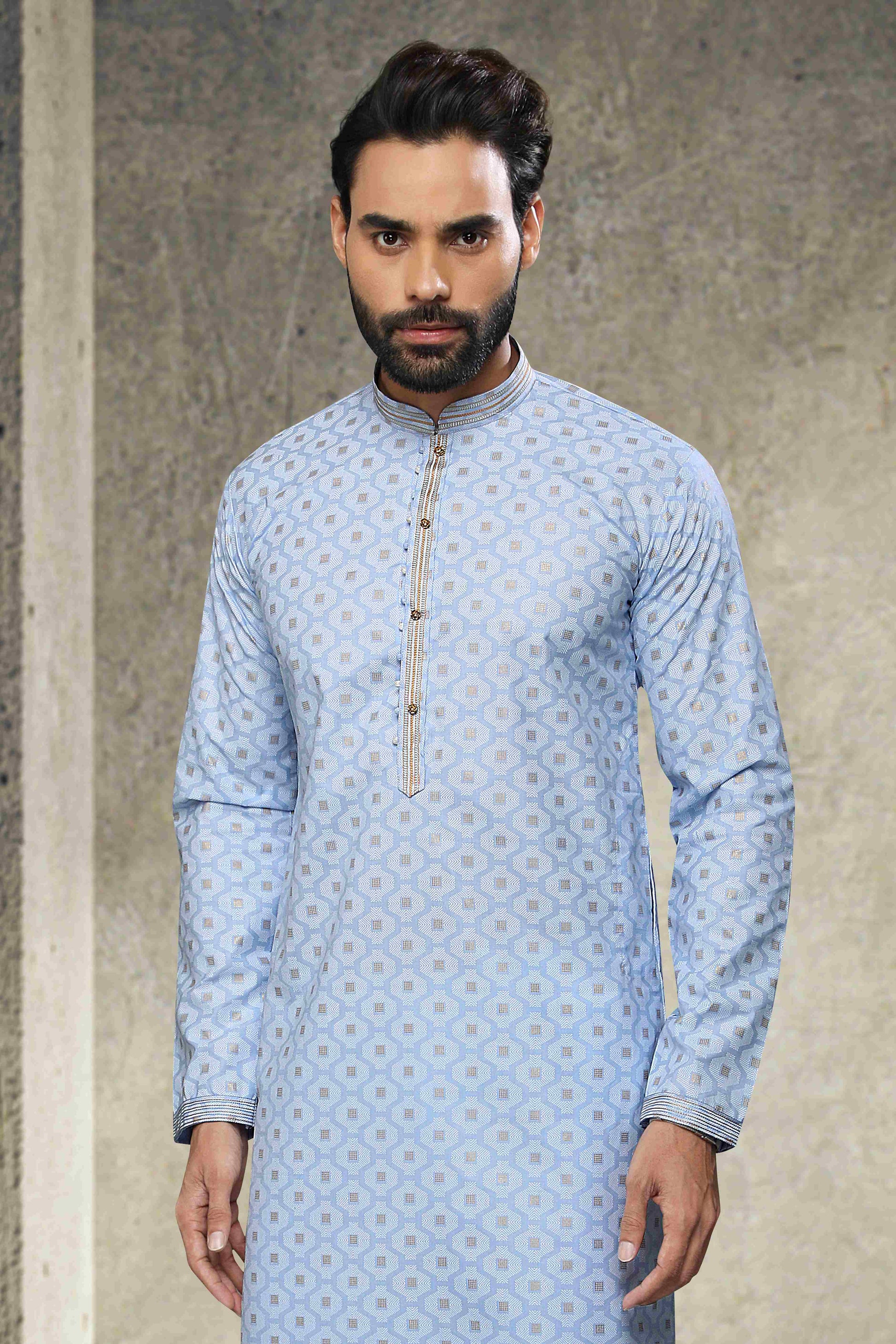 Raivat Ethnic Cotton Printed Work Kurta Pajama In Sky Blue Colour - Distacart