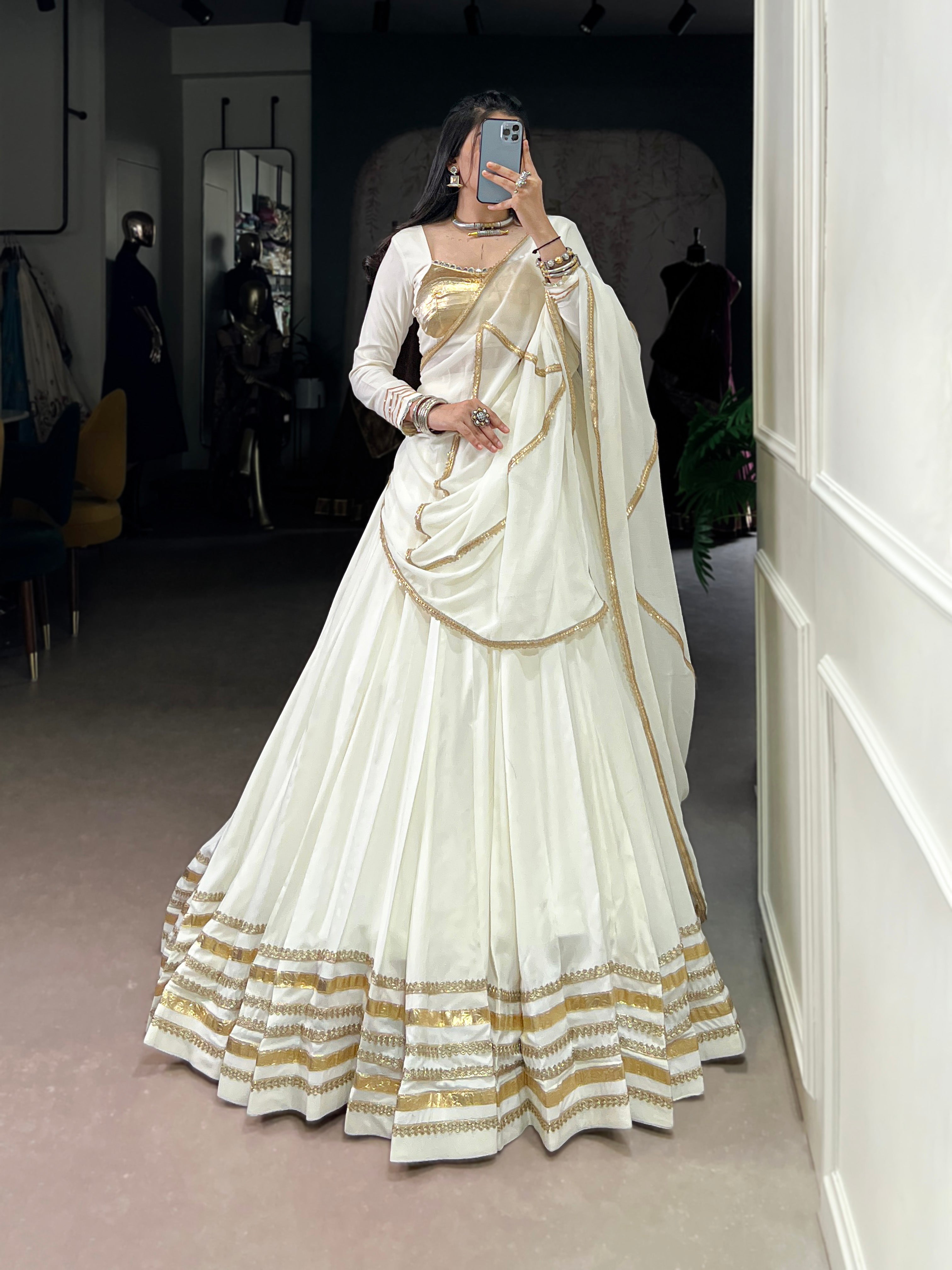 Lorenvalley Fashion White Pure Rayon Lace Touch Up Lehenga Choli with Dupatta