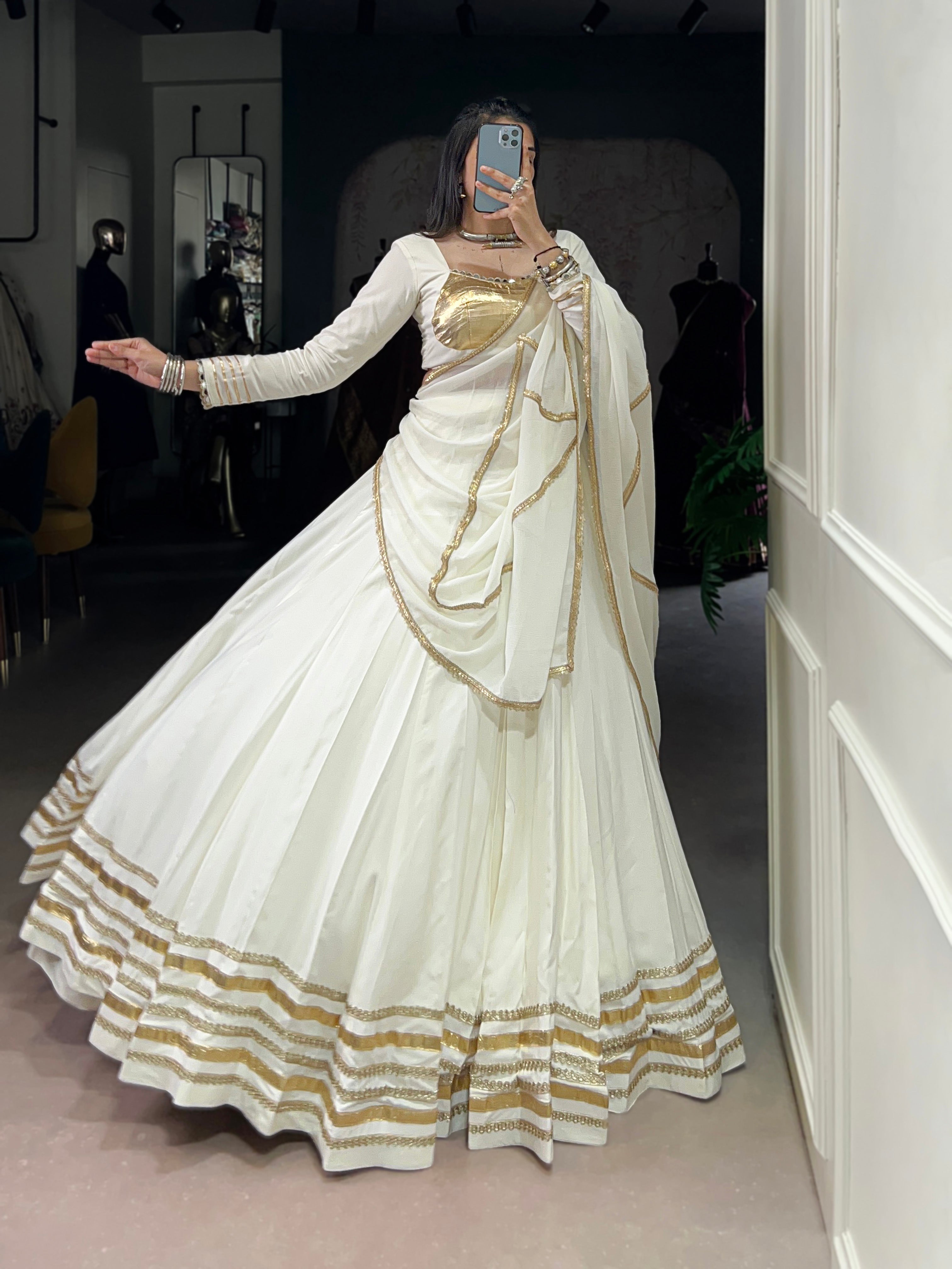 Lorenvalley Fashion White Pure Rayon Lace Touch Up Lehenga Choli with Dupatta