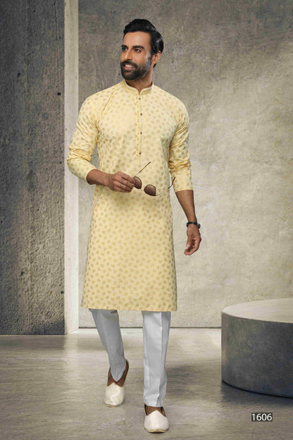 Raivat Ethnic Cotton Printed Work Kurta Pajama In Yellow Colour - Distacart