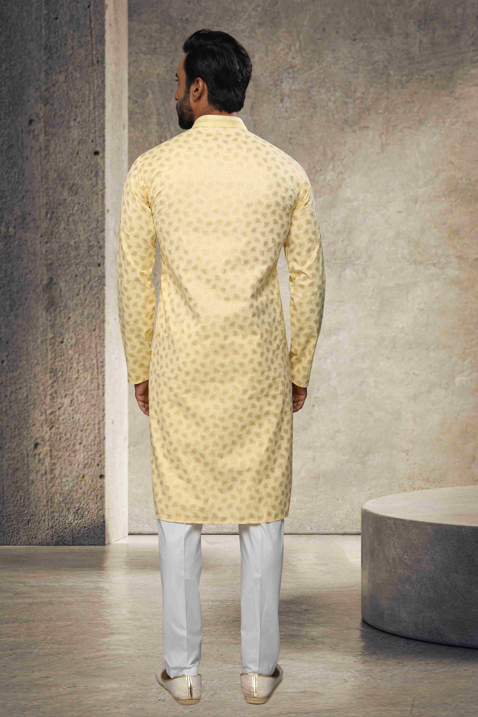 Raivat Ethnic Cotton Printed Work Kurta Pajama In Yellow Colour - Distacart