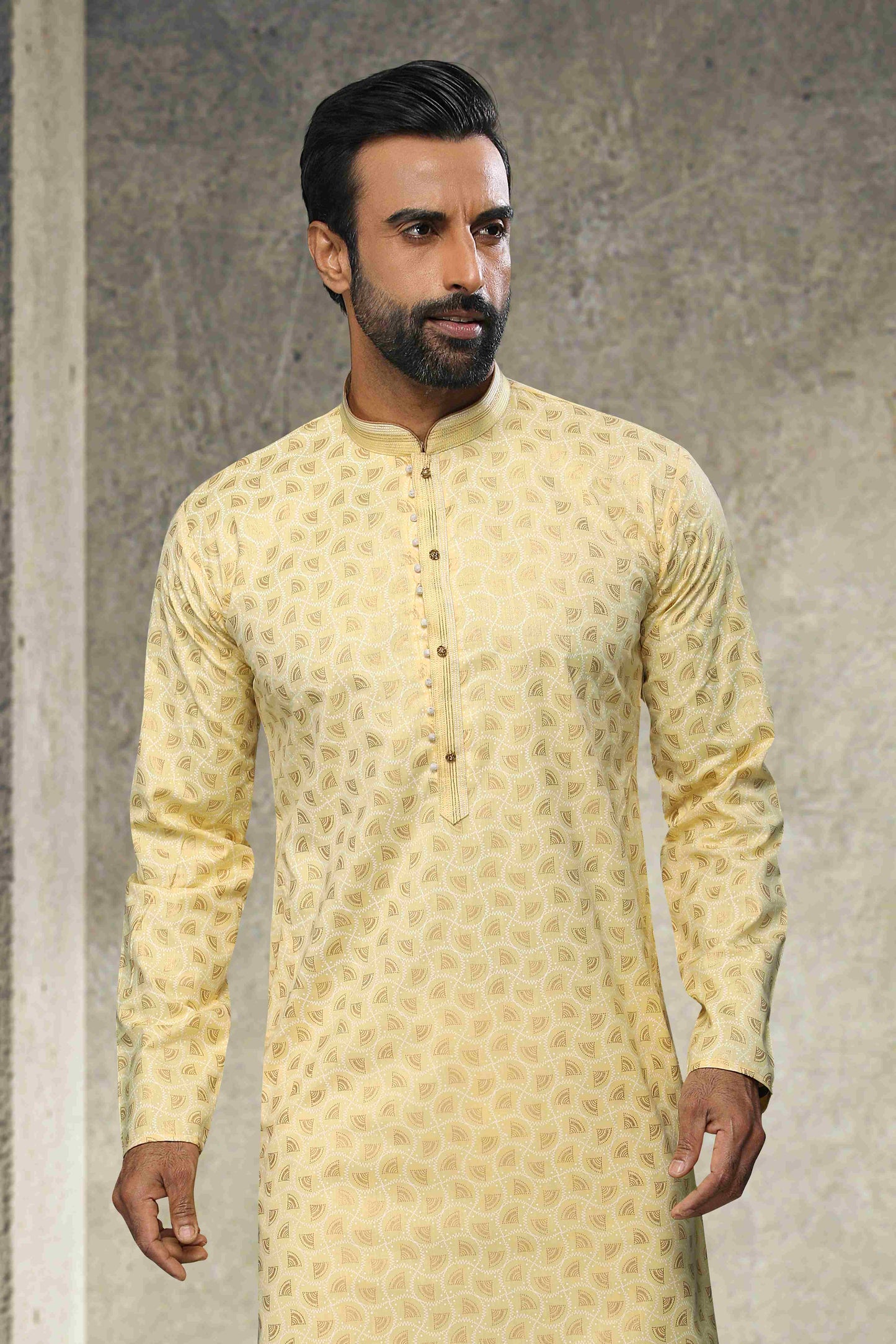 Raivat Ethnic Cotton Printed Work Kurta Pajama In Yellow Colour - Distacart