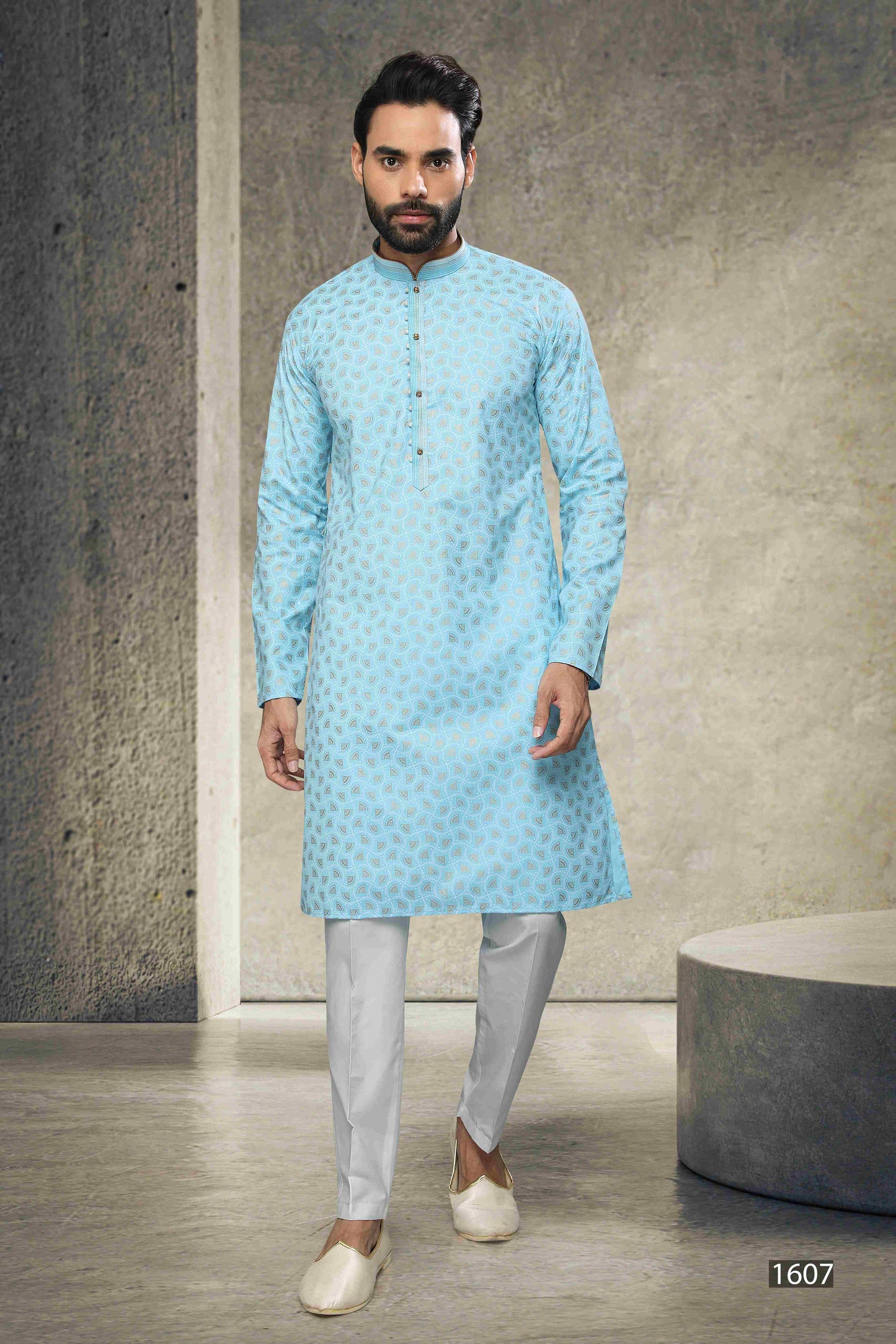 Raivat Ethnic Cotton Printed Work Kurta Pajama In Sky Blue Colour - Distacart