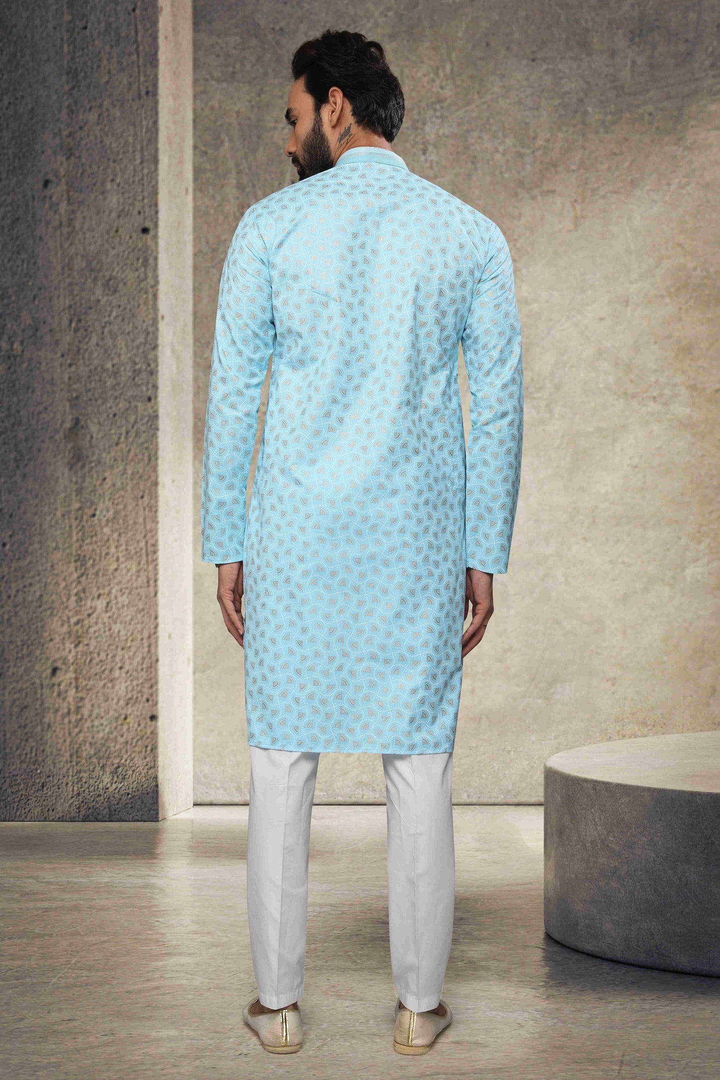 Raivat Ethnic Cotton Printed Work Kurta Pajama In Sky Blue Colour - Distacart