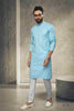 Raivat Ethnic Cotton Printed Work Kurta Pajama In Sky Blue Colour - Distacart