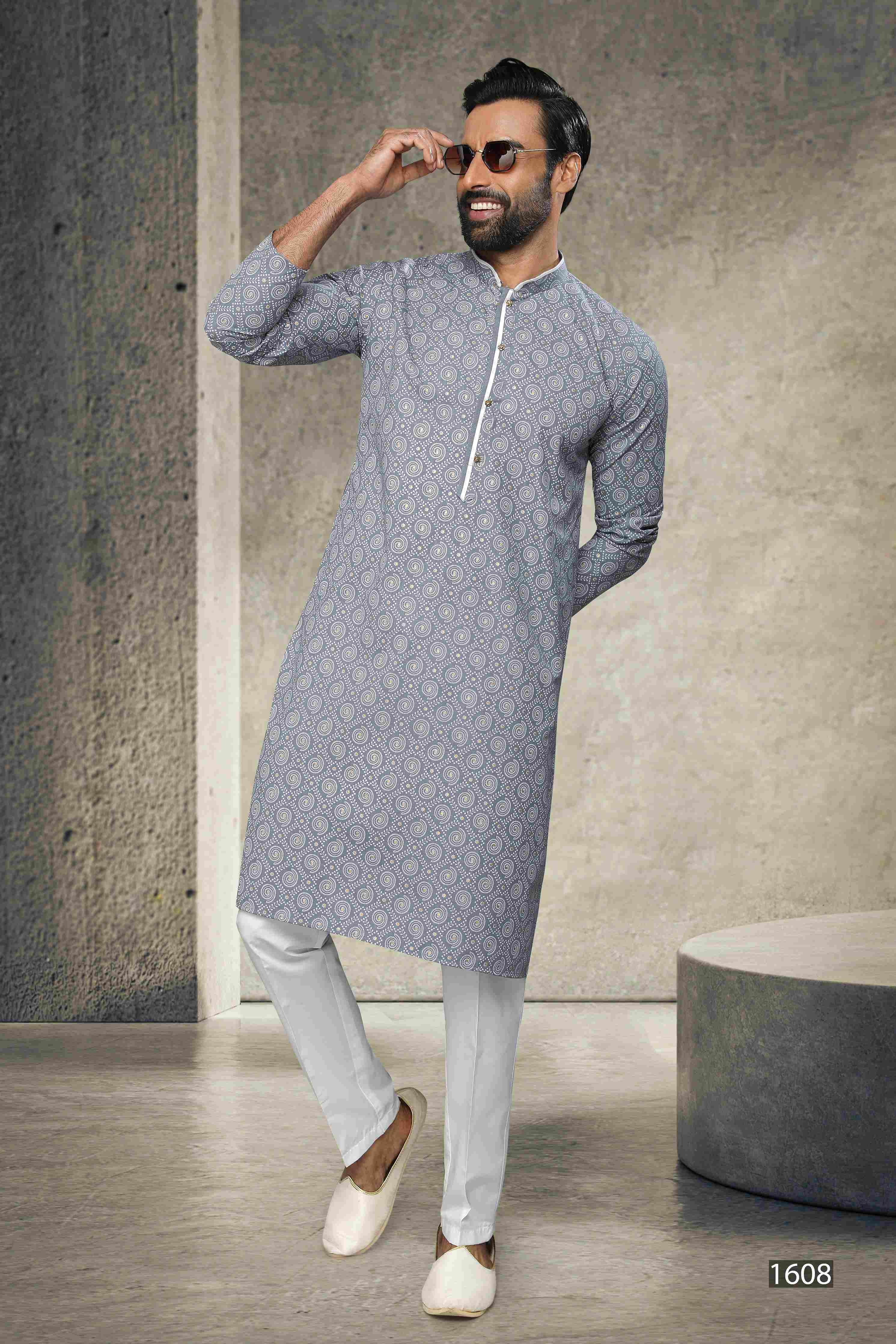 Raivat Ethnic Cotton Printed Work Kurta Pajama In Grey Colour - Distacart