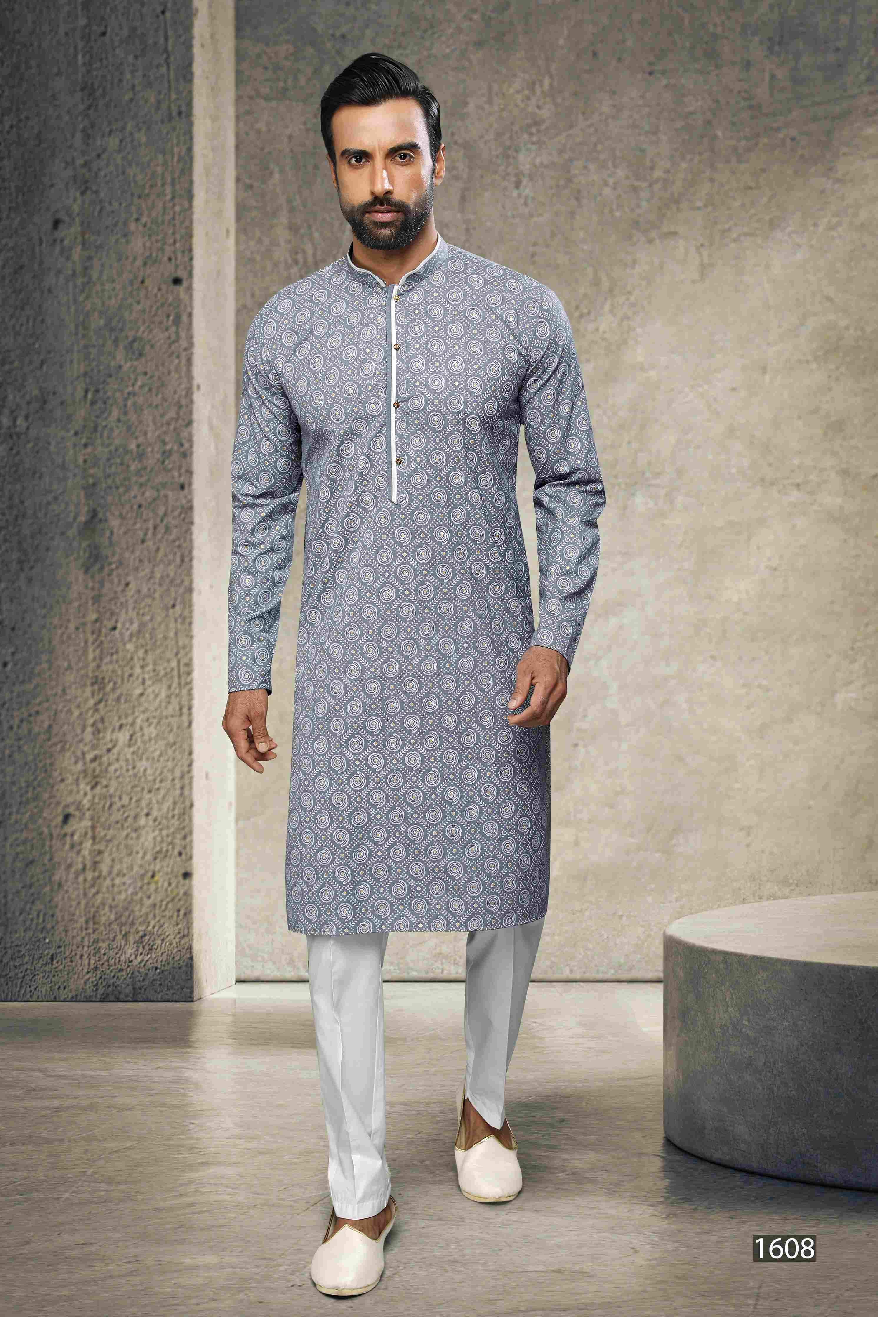Raivat Ethnic Cotton Printed Work Kurta Pajama In Grey Colour - Distacart