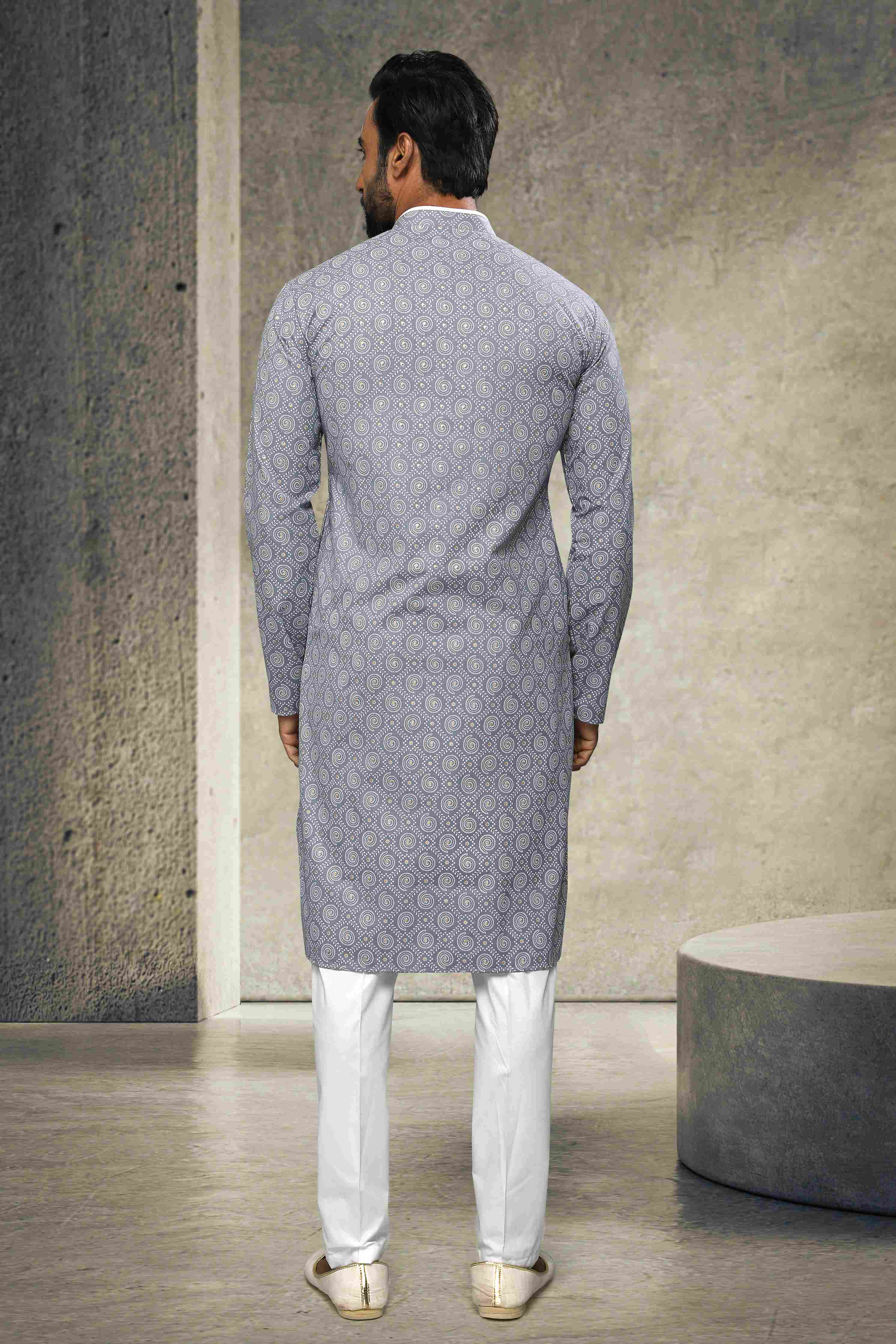 Raivat Ethnic Cotton Printed Work Kurta Pajama In Grey Colour - Distacart