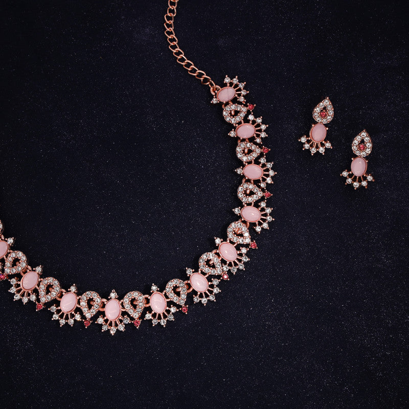 Tehzeeb Creations Baby Pink Colour Ad Studded Necklace Jewellery Set With Matching Earrings For Women And Girls - Distacart
