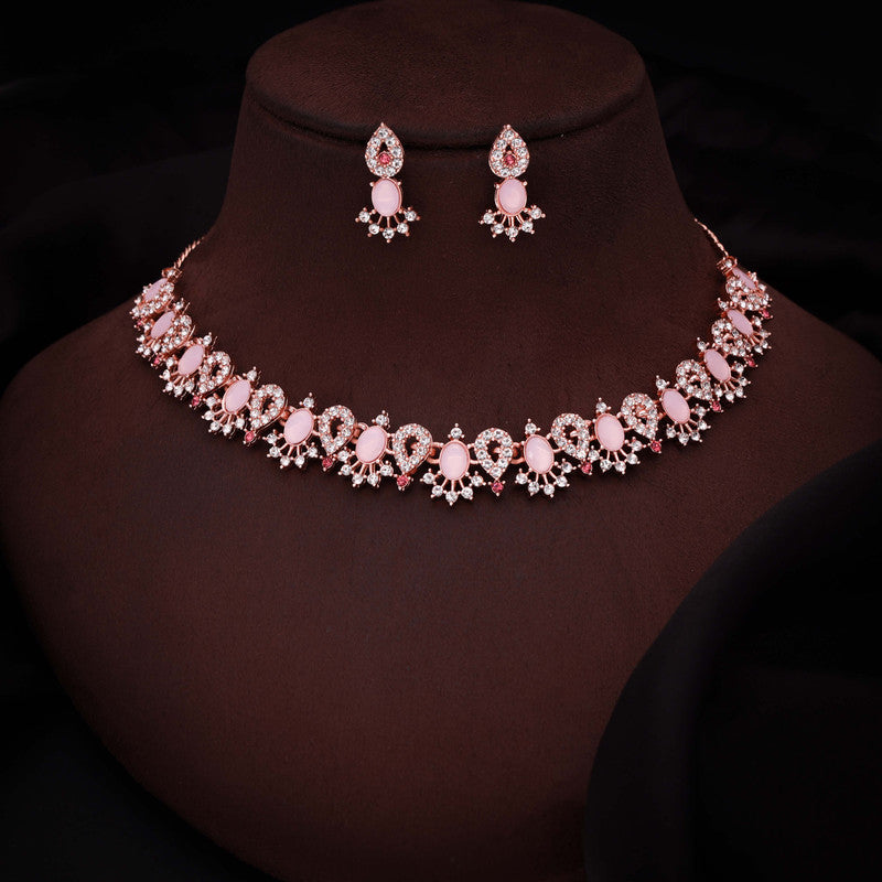 Tehzeeb Creations Baby Pink Colour Ad Studded Necklace Jewellery Set With Matching Earrings For Women And Girls - Distacart
